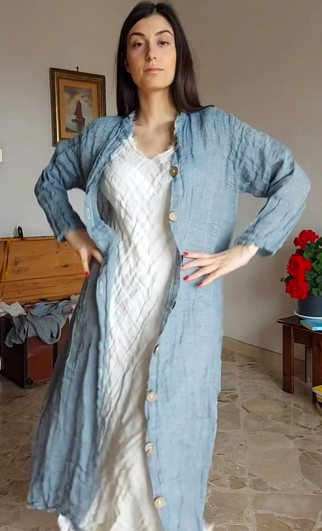 Duster Coat with Buttons
